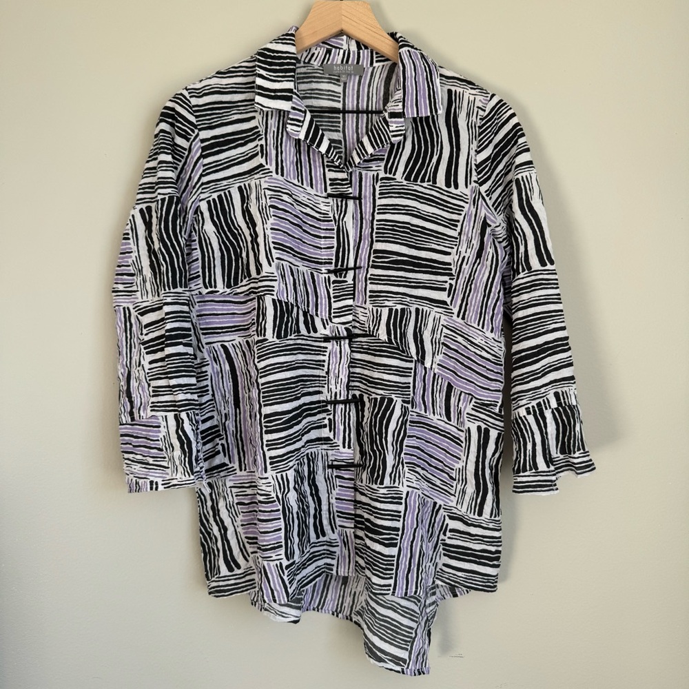 Habitat Women's Textured Button-Down Blouse 3/4 Sleeve Collared Shirt Size XS